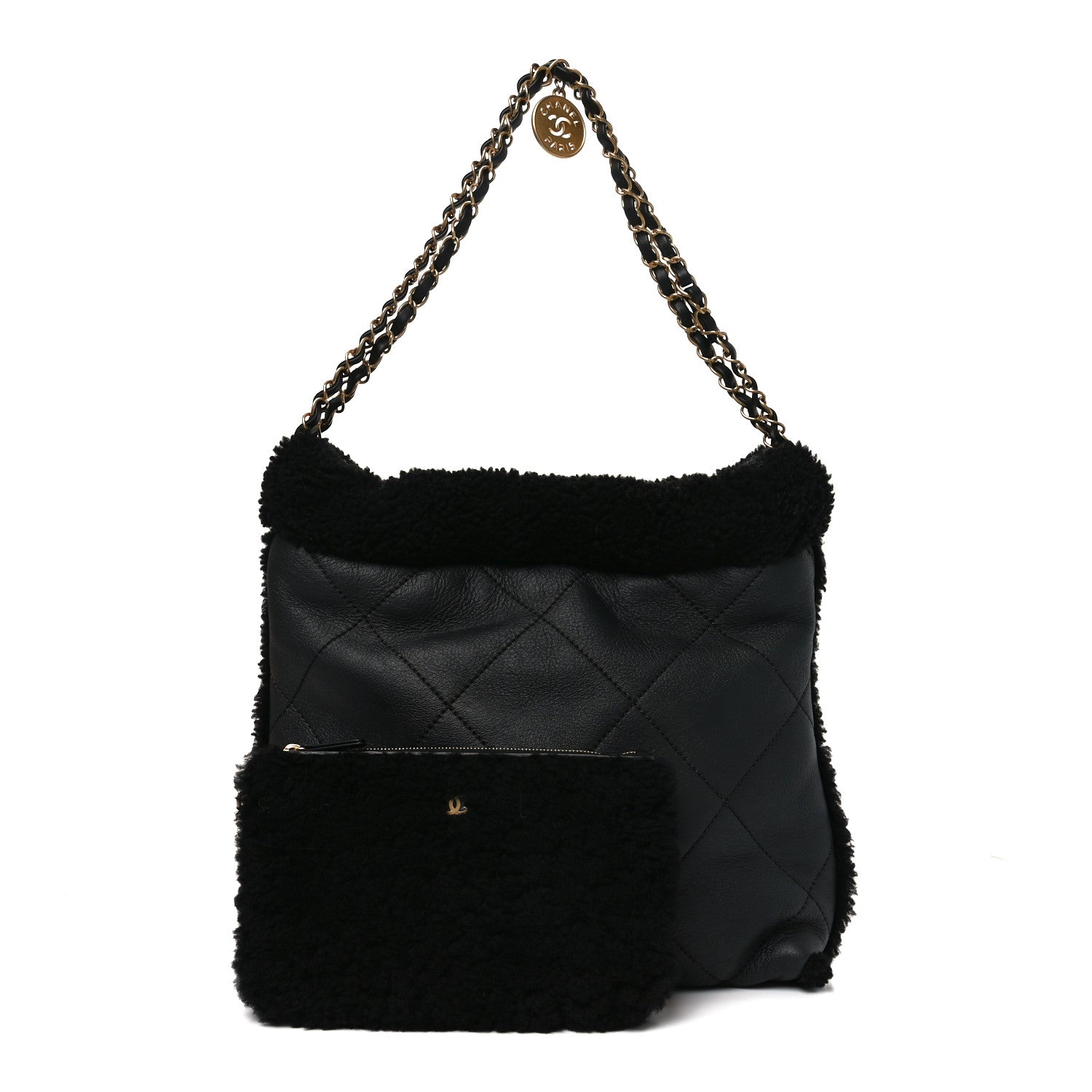 Chanel Aged Lambskin Shearling Quilted Small Chanel 22 Black 3 of 11