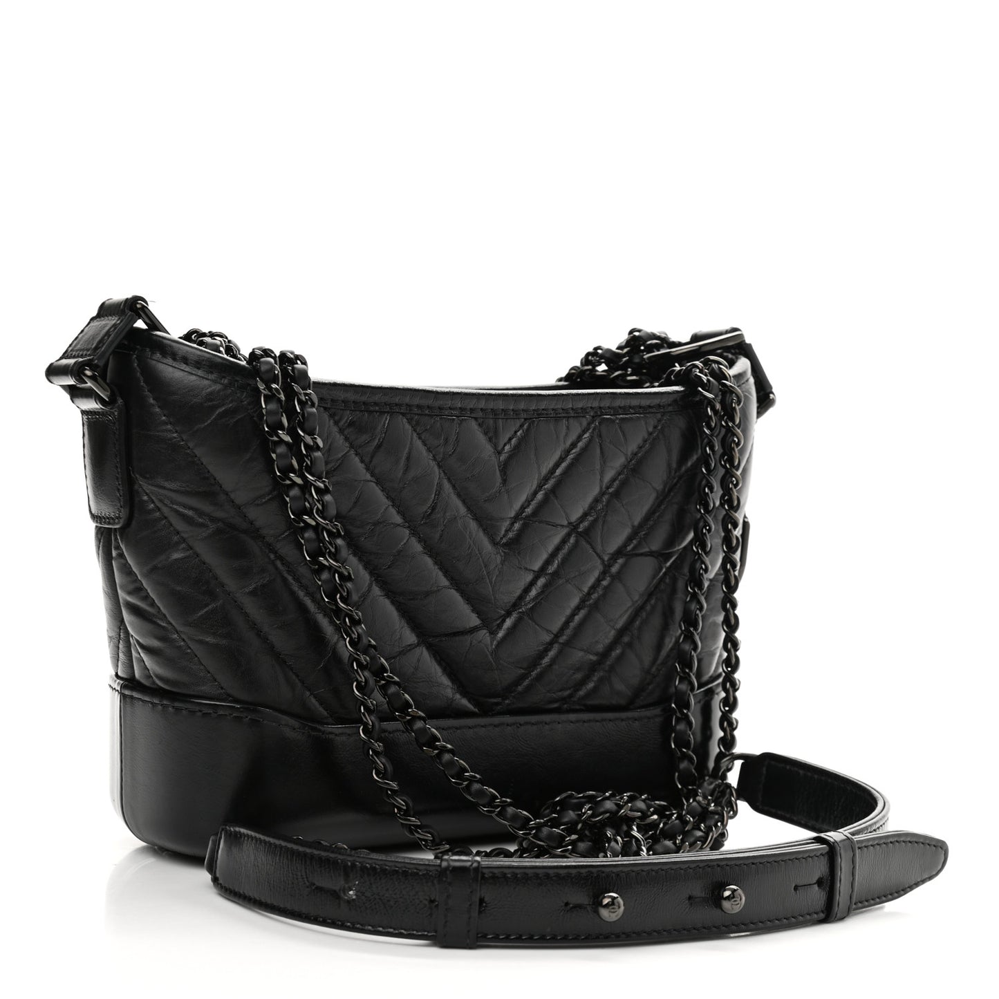 Aged Calfskin Chevron Quilted Small Gabrielle Hobo So Black