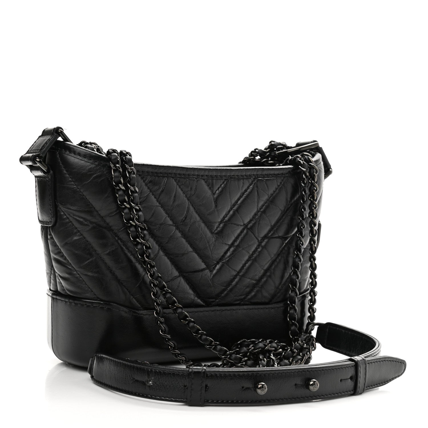 Chanel Aged Calfskin Chevron Quilted Small Gabrielle Hobo So Black 3 of 10