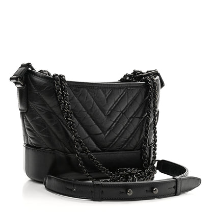 Chanel Aged Calfskin Chevron Quilted Small Gabrielle Hobo So Black 3 of 10