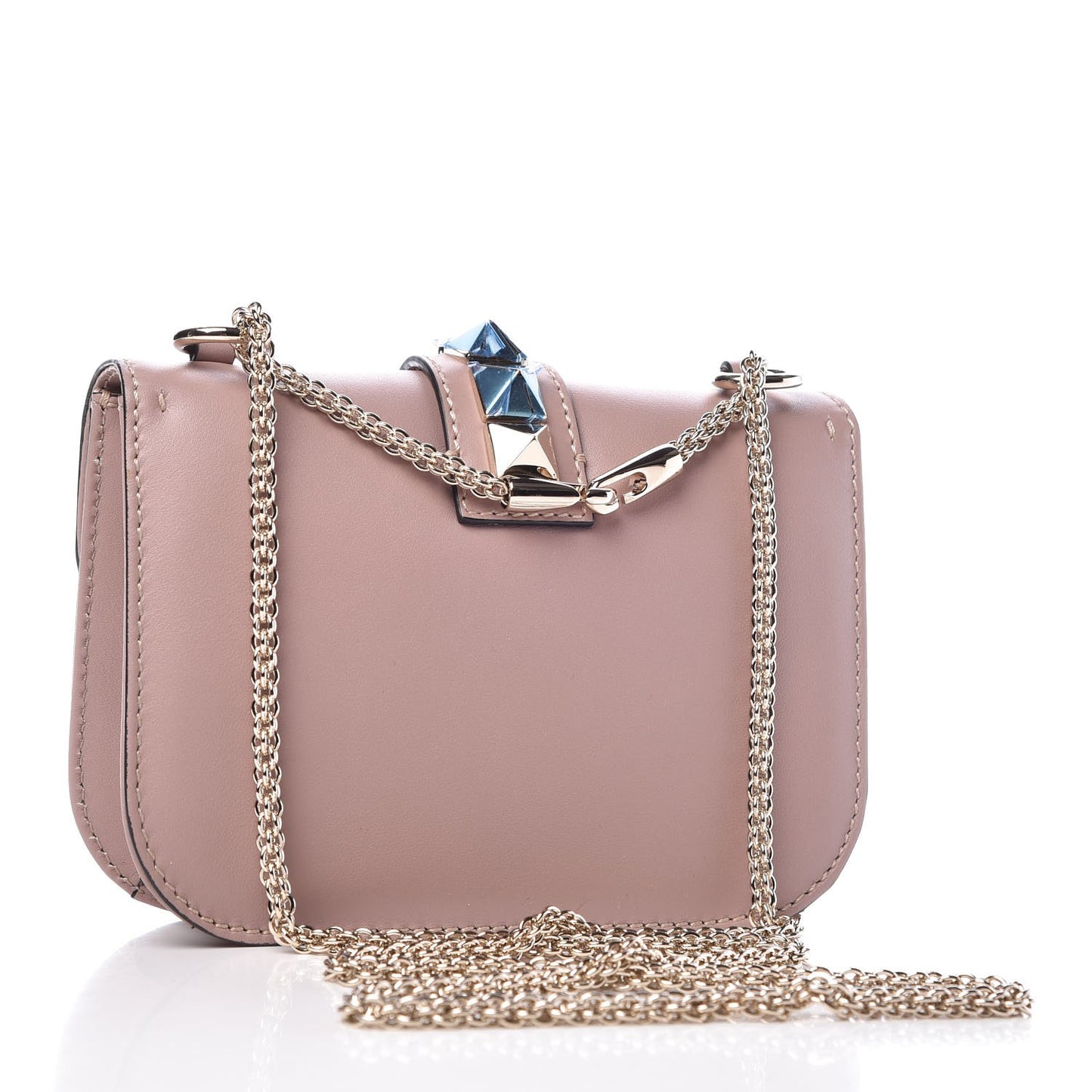 Vitello Small Glam Lock Rockstud Flap Poudre