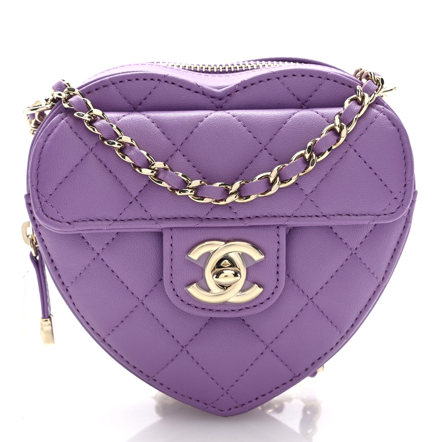 Lambskin Quilted CC In Love Heart Clutch With Chain Purple