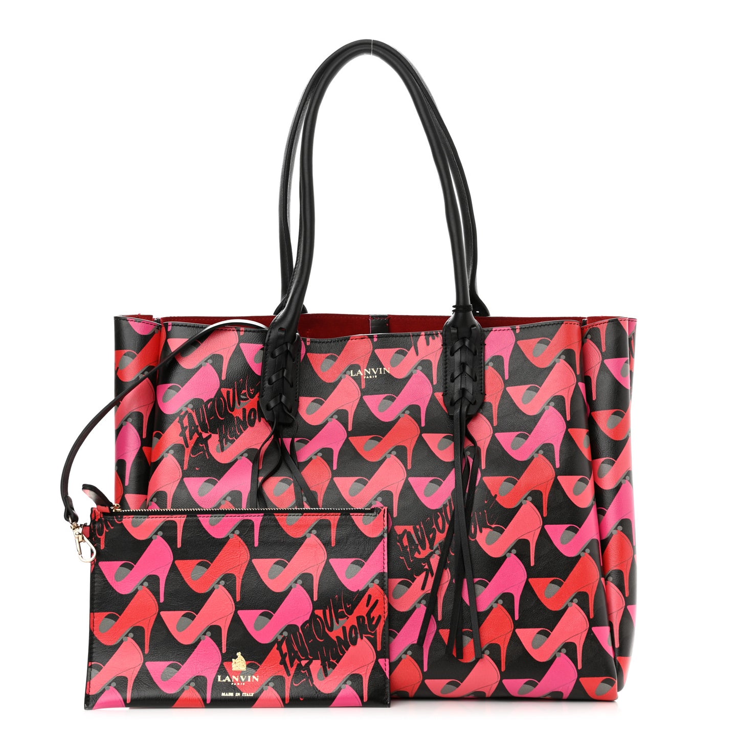 Calfskin Shoe Printed Small Shopper Black