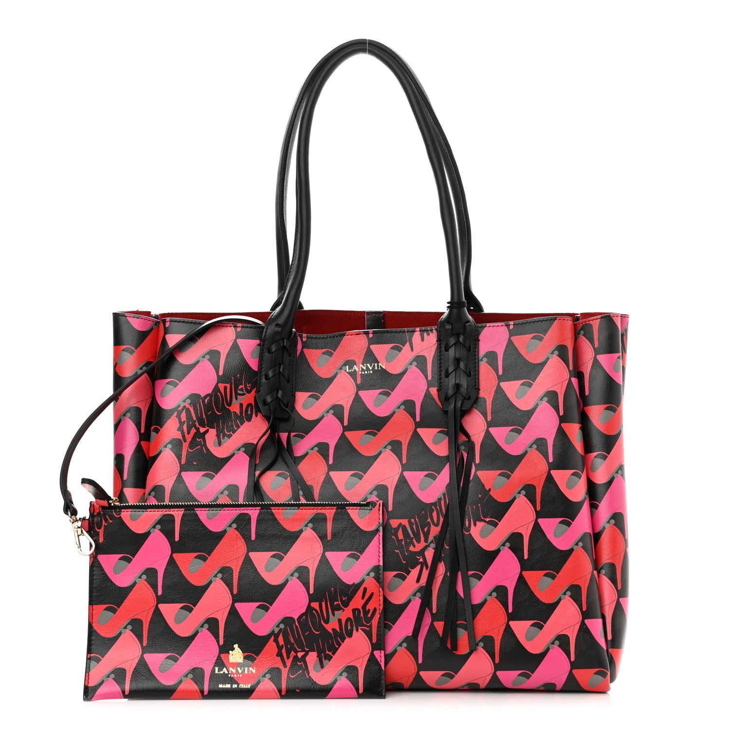 Lanvin Calfskin Shoe Printed Small Shopper Black 1 of 10