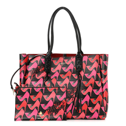 Lanvin Calfskin Shoe Printed Small Shopper Black 1 of 10