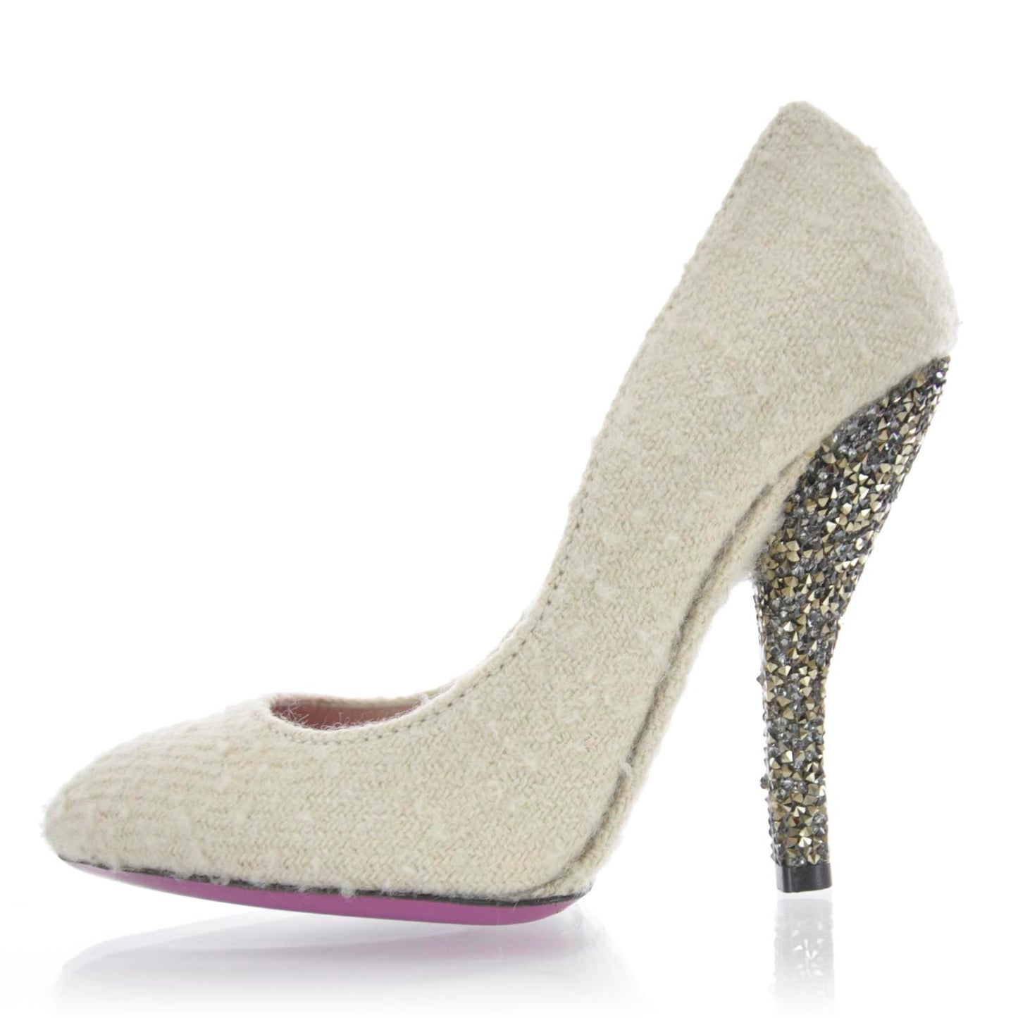 Tweed Crystal Heels 36.5 Cream