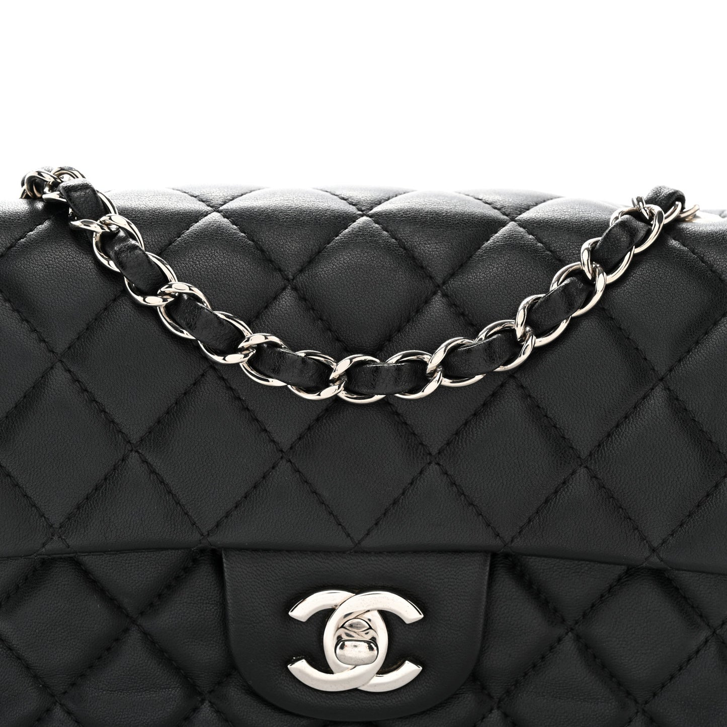 Lambskin Quilted Mini Rectangular Flap Black