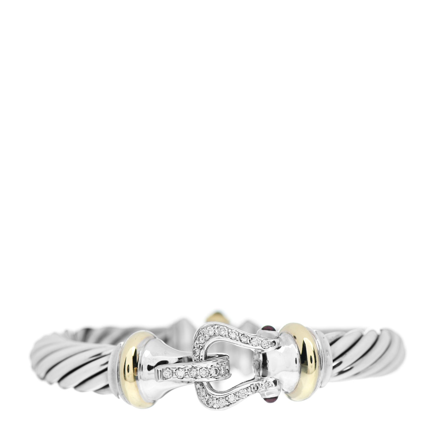 Sterling Silver 18K Yellow Gold Diamond Garnet 10mm Cable Buckle Bracelet