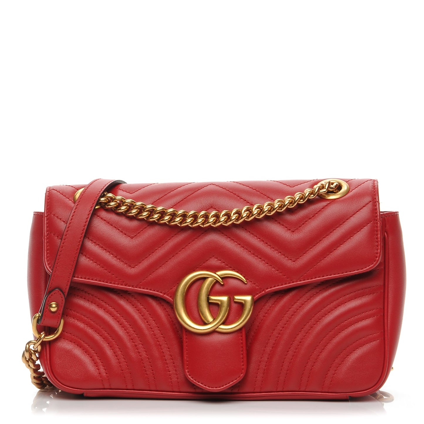 Calfskin Matelasse Small GG Marmont Shoulder Bag Hibiscus Red