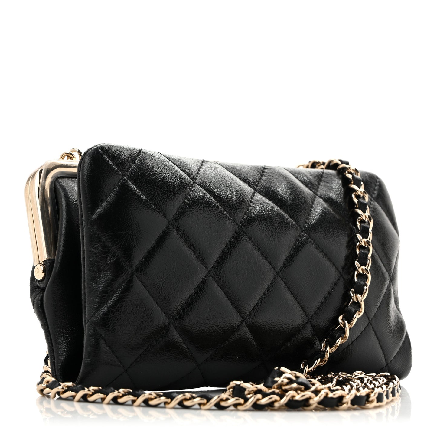 Lambskin Quilted Frame Clutch With Chain Black