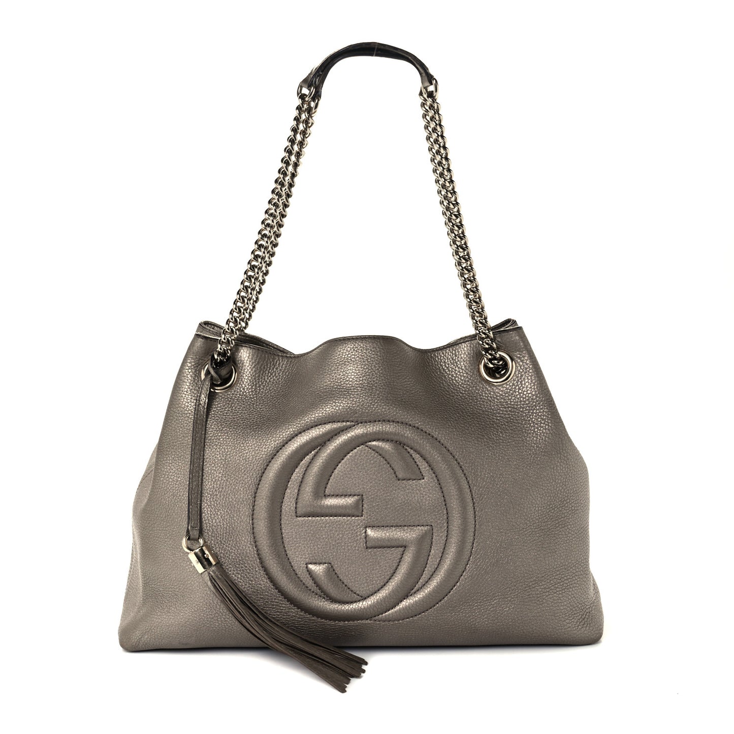 Metallic Pebbled Calfskin Medium Soho Chain Shoulder Bag Golden Beige