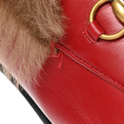 Gucci Malaga Kid Fur Womens Jordaan Loafers 39 Hibiscus Red Natural 8 of 9