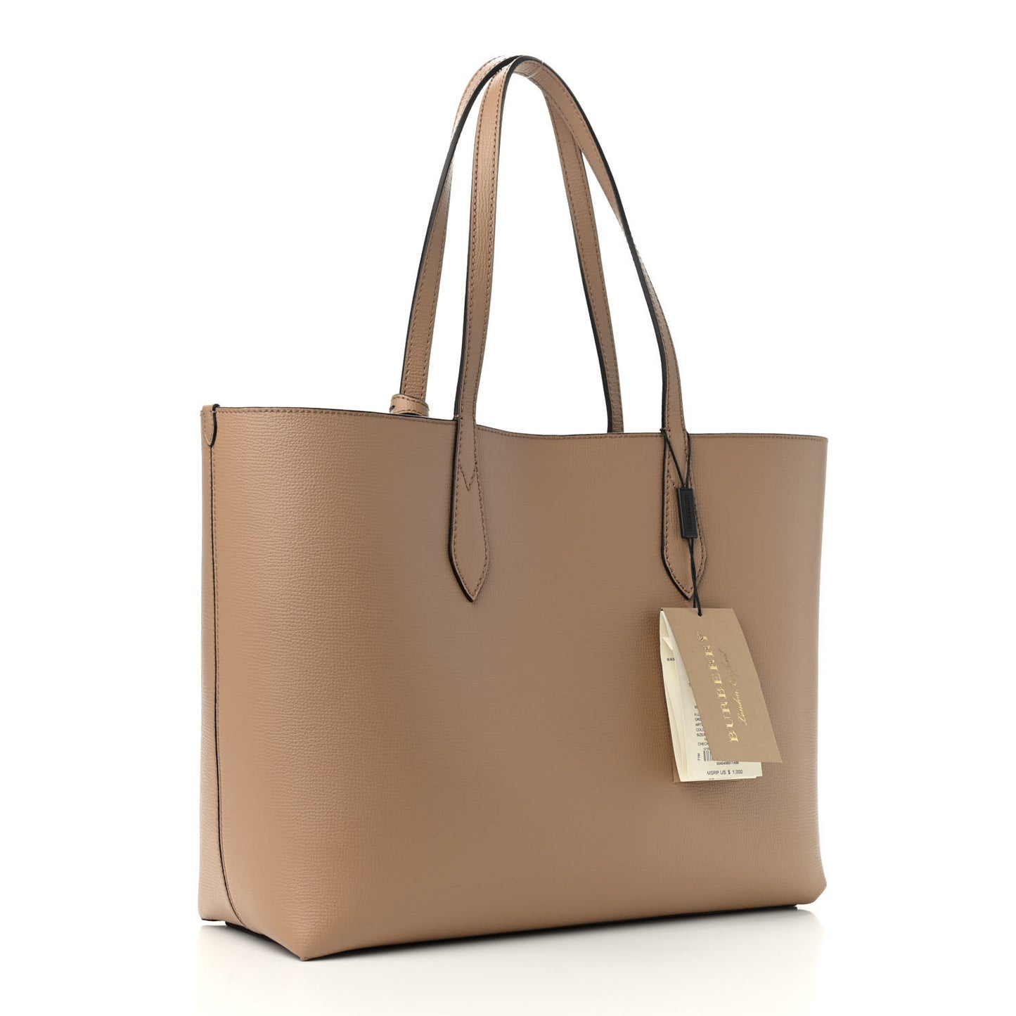 Grainy Calfskin Haymarket Check Medium Reversible Tote Camel
