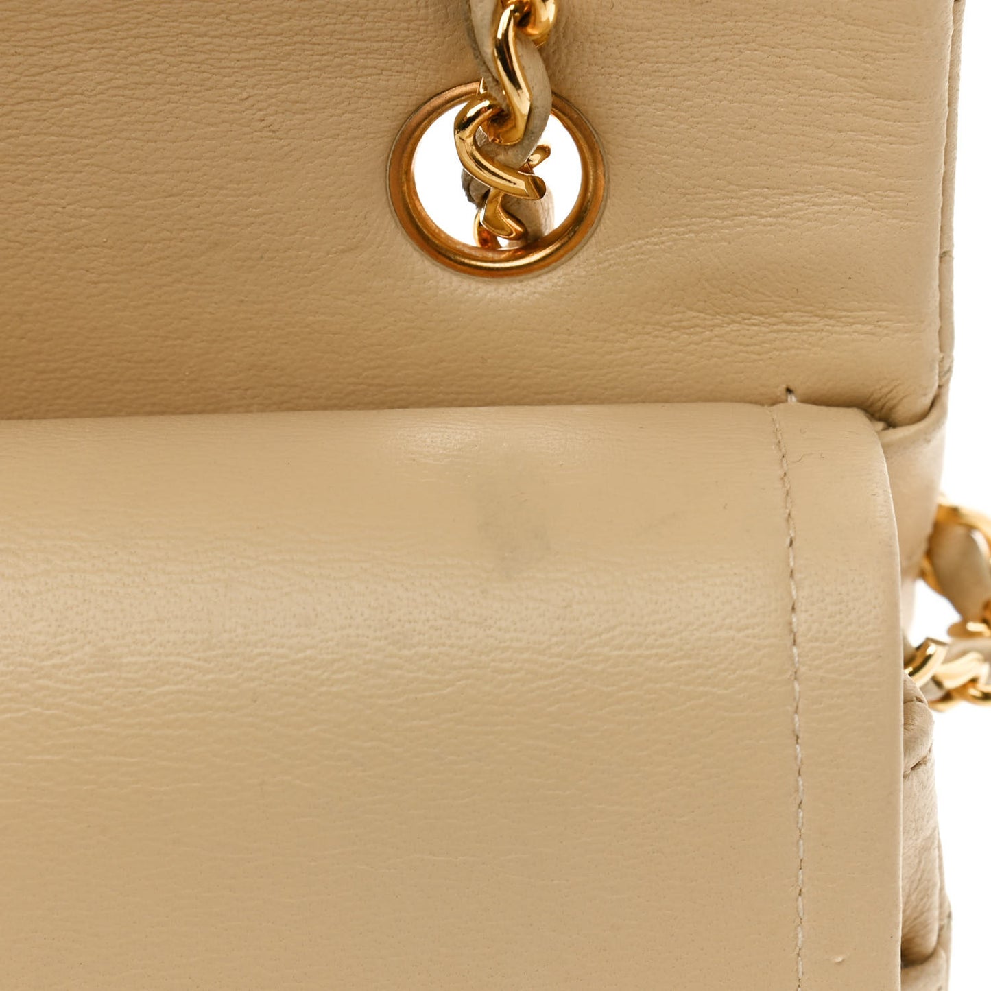 Lambskin Quilted Medium Double Flap Beige