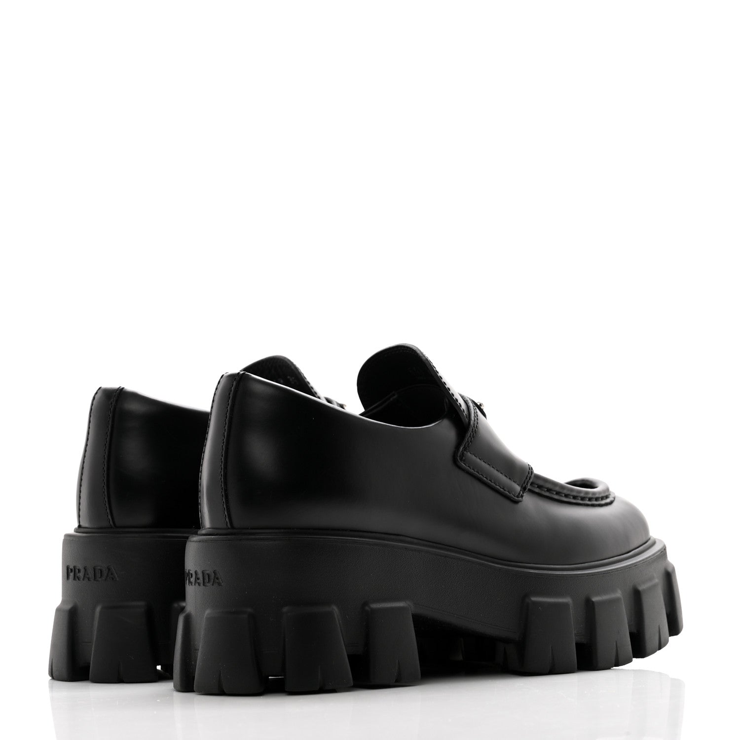 Prada Spazzolato Triangle Logo Monolith Pointy 55mm Loafers 35 Black 4 of 8