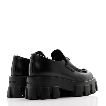 Prada Spazzolato Triangle Logo Monolith Pointy 55mm Loafers 35 Black 4 of 8