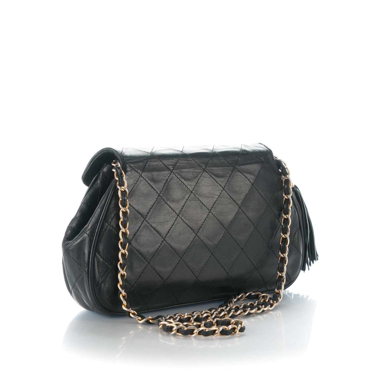Lambskin Quilted Small Tassel Flap Black