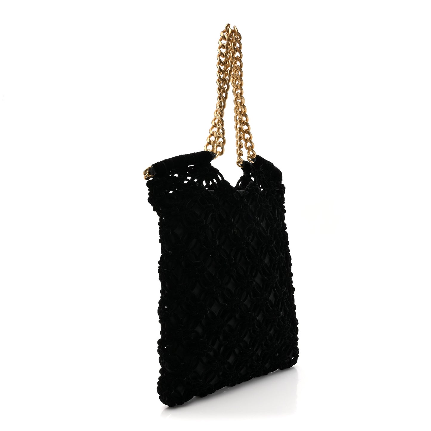 Braided Velvet Metallic Lambskin Precious Net Tote Black