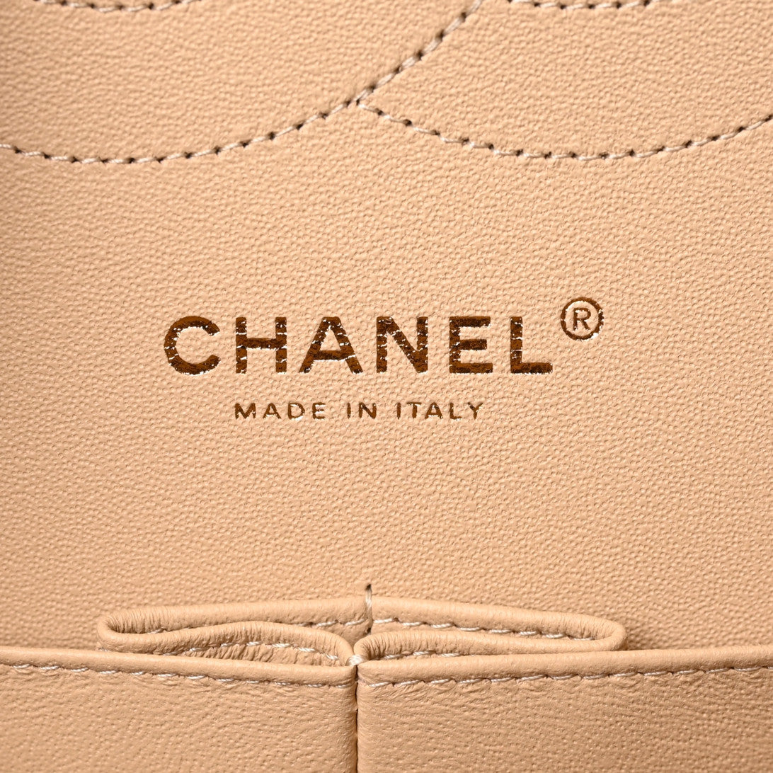 Caviar Quilted Jumbo Double Flap Beige
