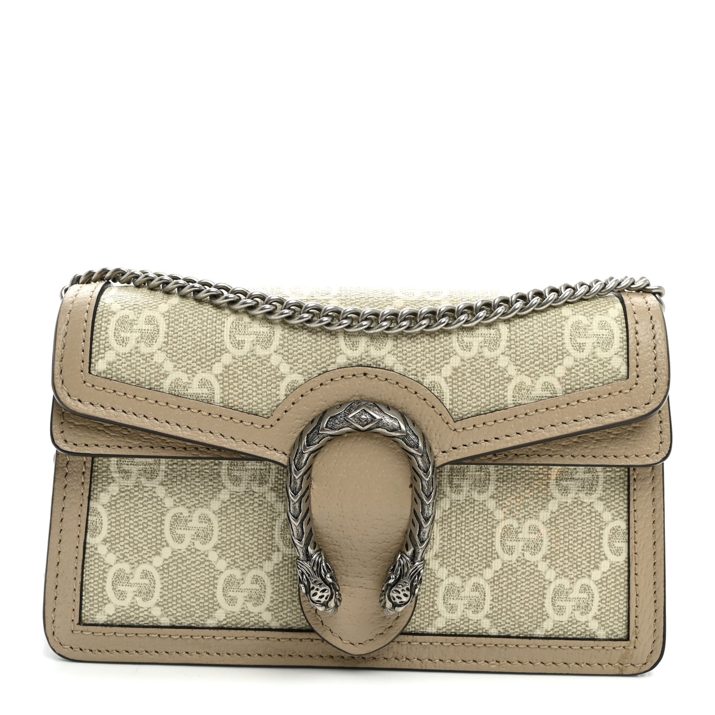 GG Supreme Monogram Textured Dollar Calfskin Super Mini Dionysus Shoulder Bag Beige Mystic White Oatmeal