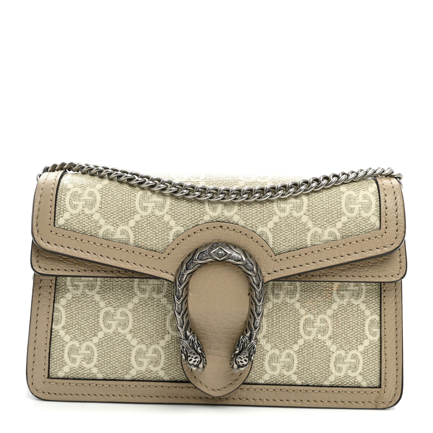 Gucci GG Supreme Monogram Textured Dollar Calfskin Super Mini Dionysus Shoulder Bag Beige Mystic White Oatmeal 1 of 11