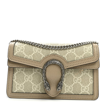 Gucci GG Supreme Monogram Textured Dollar Calfskin Super Mini Dionysus Shoulder Bag Beige Mystic White Oatmeal 1 of 11