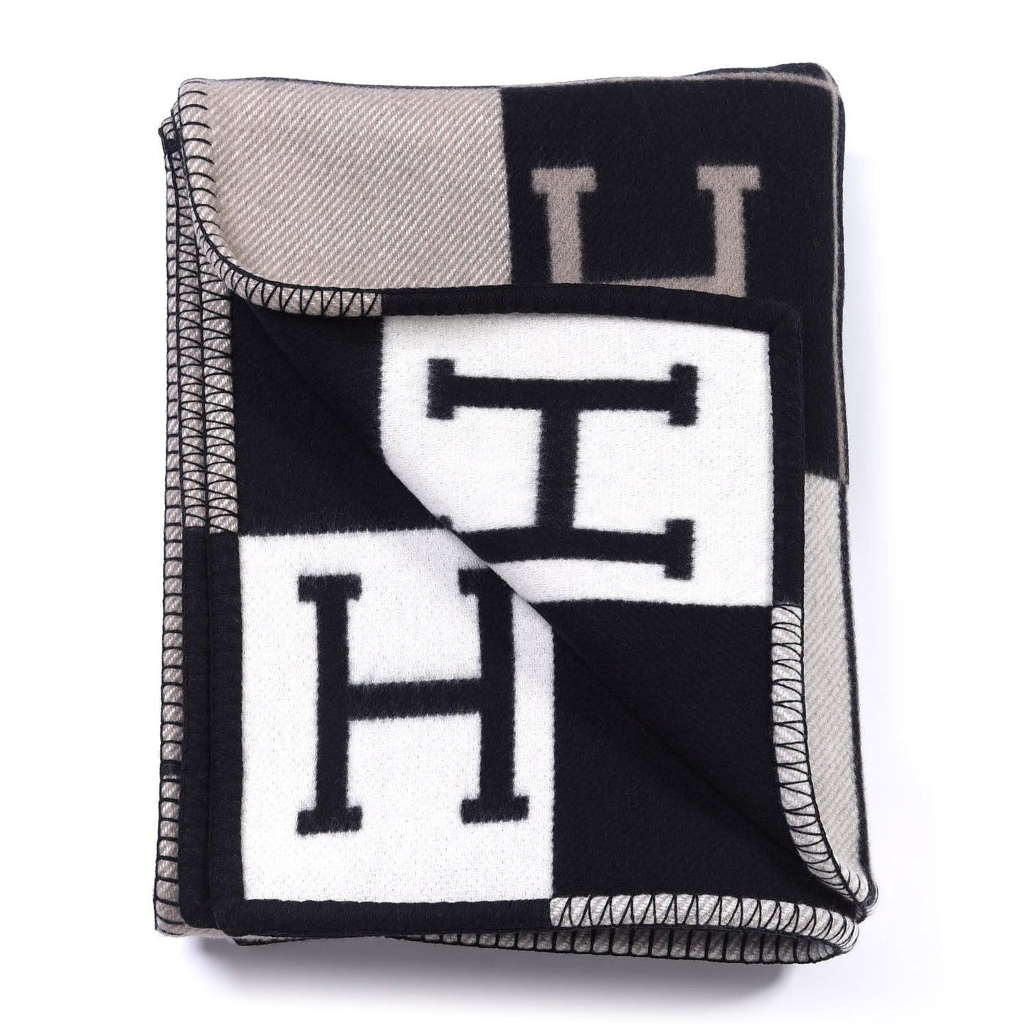 Wool Cashmere Avalon III Blanket Ecru Black