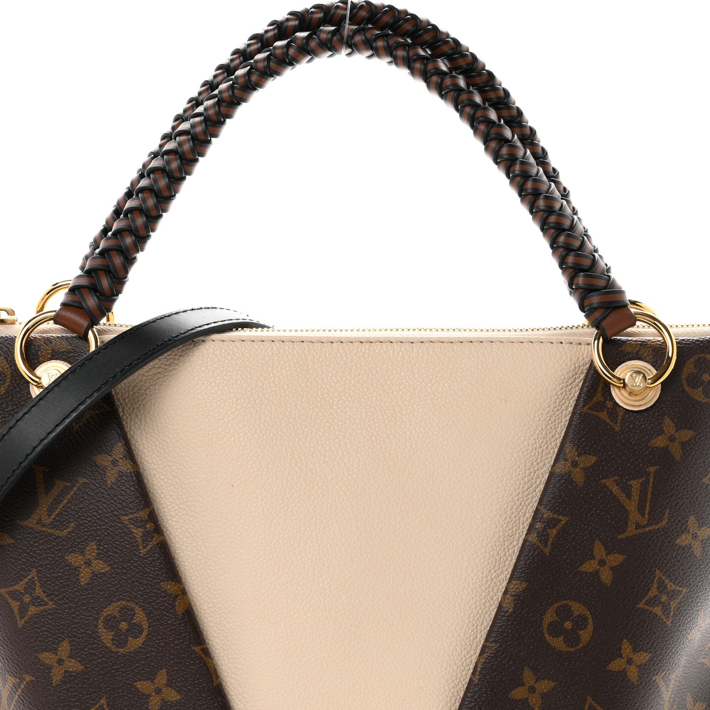 Monogram Braided V Tote MM Creme