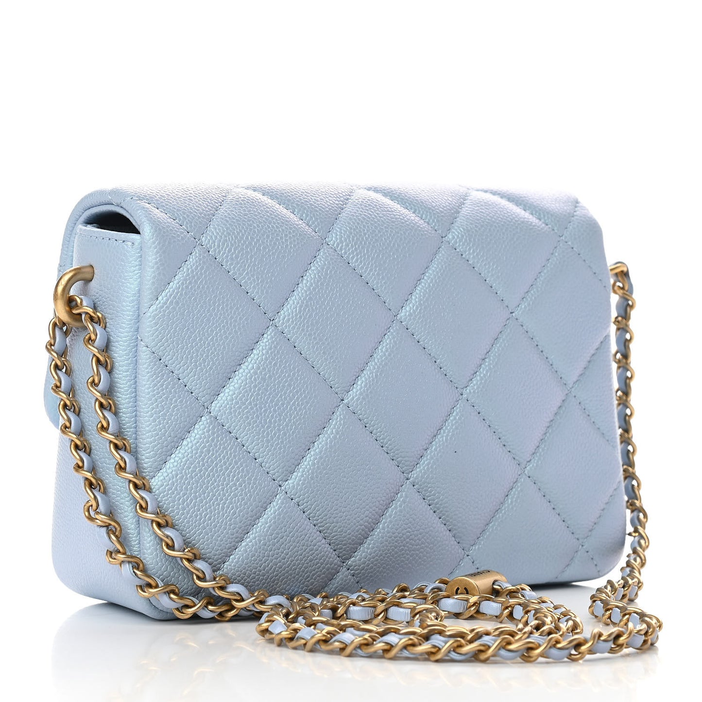 Iridescent Caviar Quilted Mini My Perfect Flap Light Blue