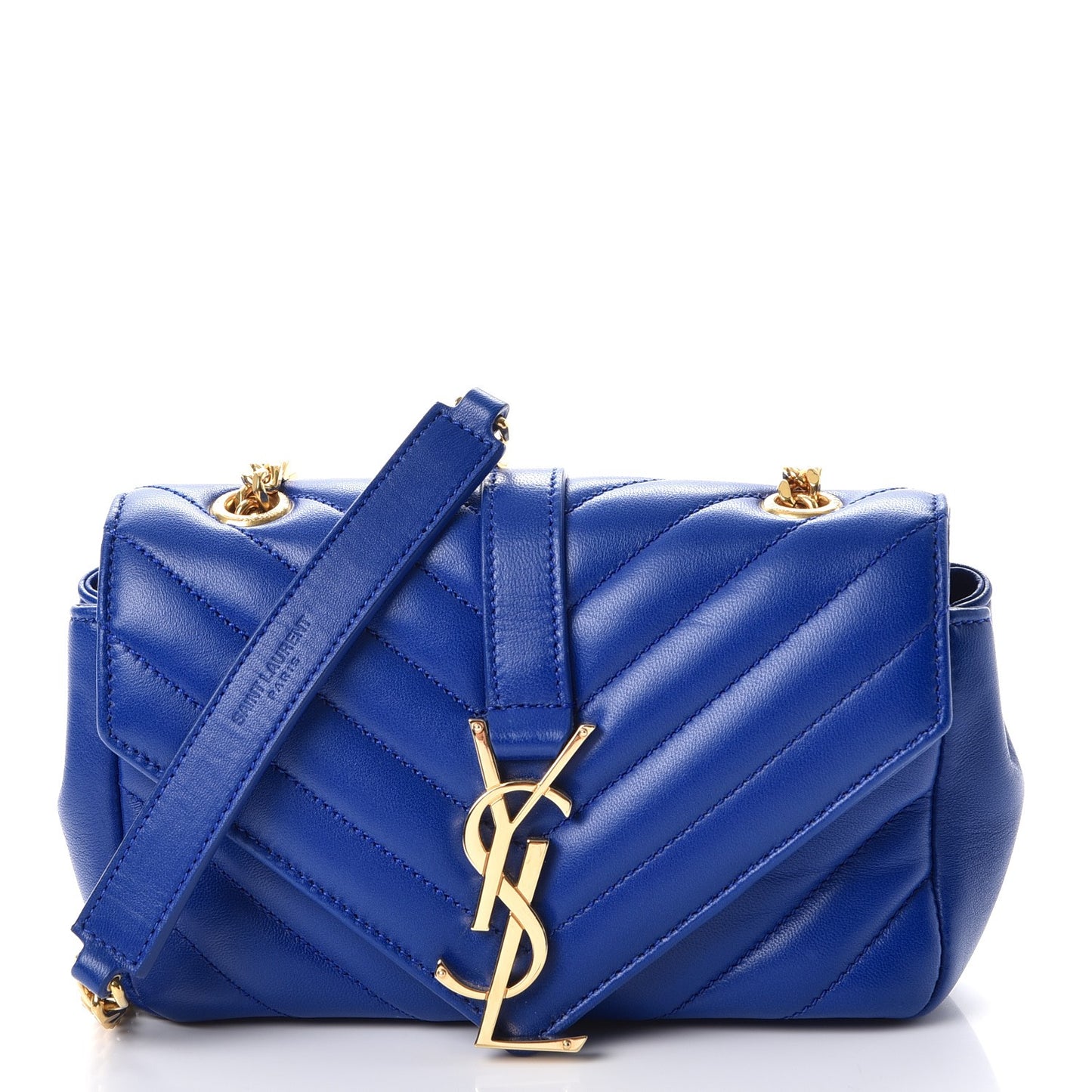 Sheepskin Matelasse Chevron Monogram Classic Baby Chain Bag Blue Majorelle