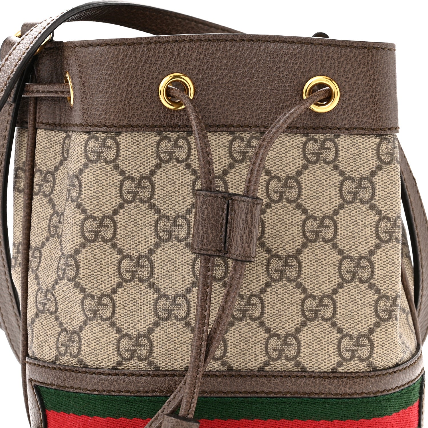 Gucci GG Supreme Monogram Web Mini Ophidia Bucket Bag Brown 8 of 10