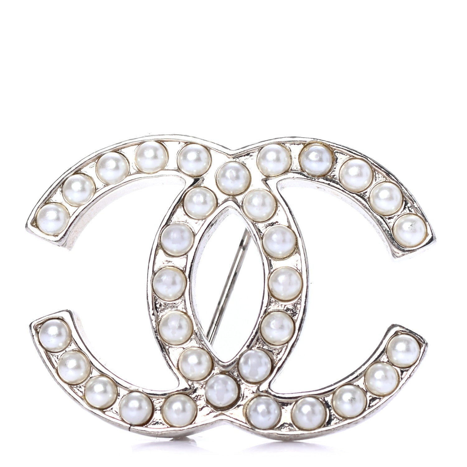 Chanel Pearl CC Brooch Pin Silver 1 of 4