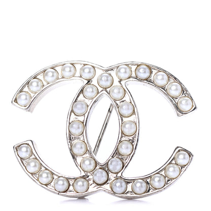 Chanel Pearl CC Brooch Pin Silver 1 of 4