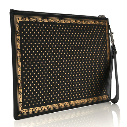 Gucci X SEGA Calfskin GUCCY Stars Zip Wristlet Pouch Black Gold 3 of 11