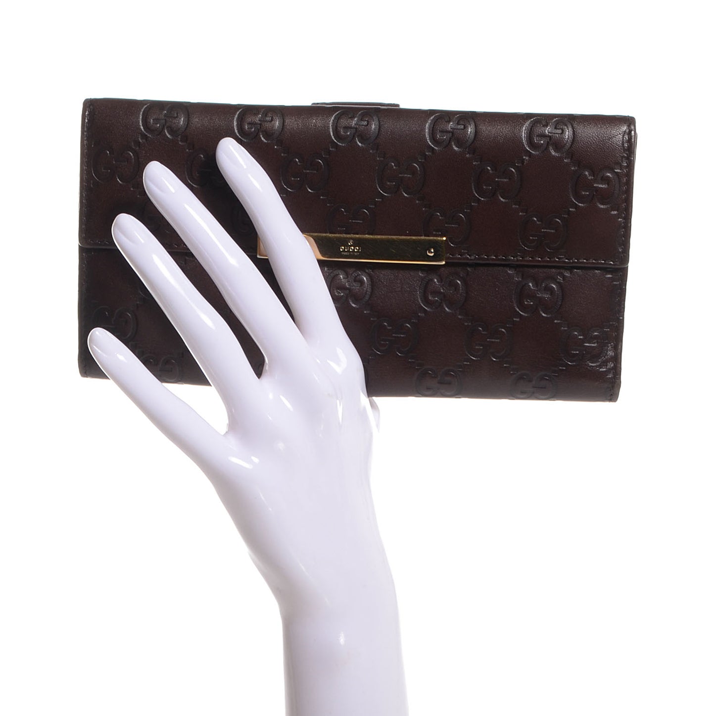 Guccissima Margaux Calfskin Metal Bar Continental Flap Wallet Chocolate