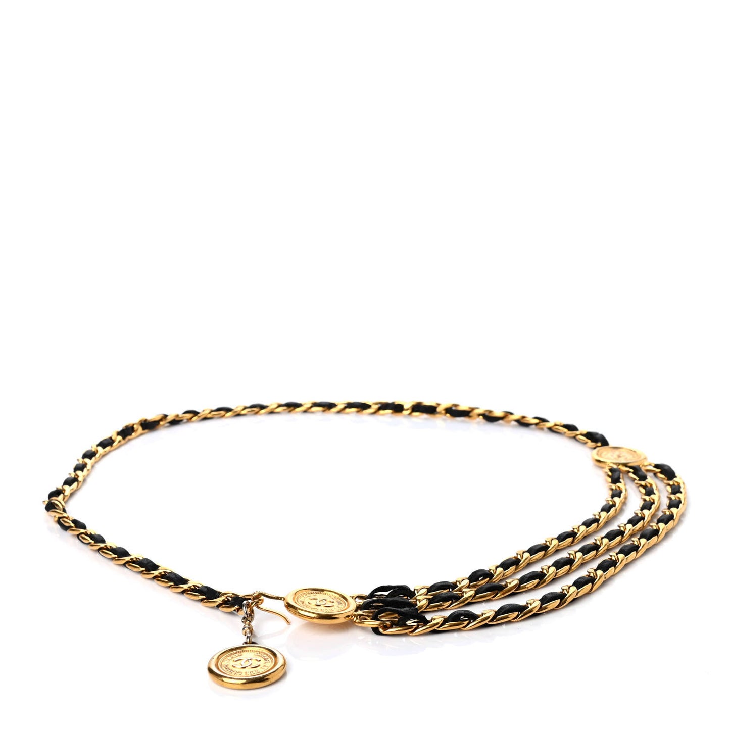 Lambskin Chain CC Medallion Belt Black Gold