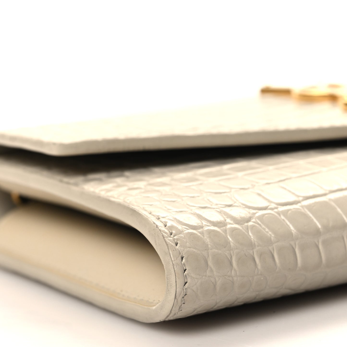 Calfskin Crocodile Embossed Monogram Uptown Chain Wallet Crema Soft