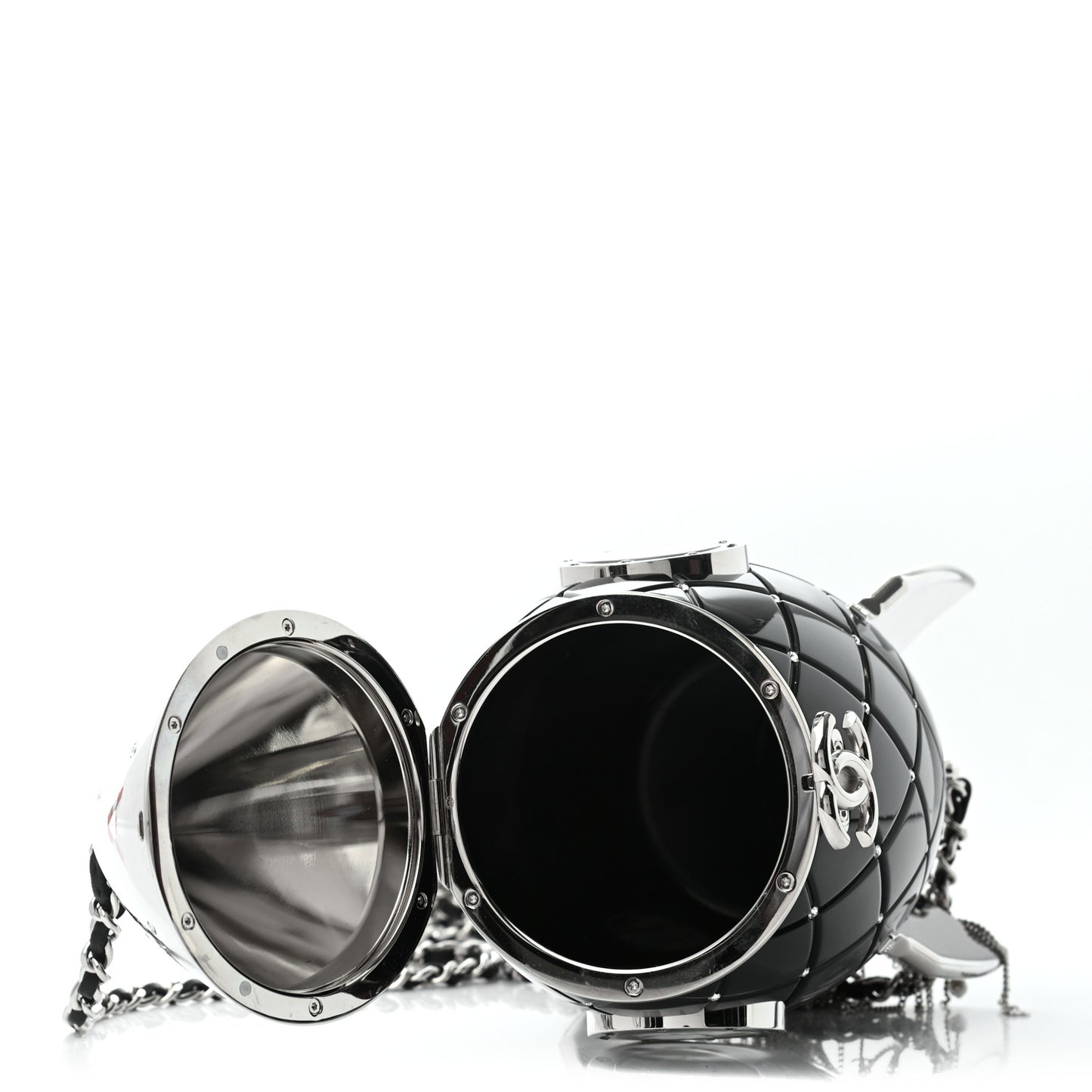 Plexiglass Crystal Rocket Ship Minaudière Clutch Black