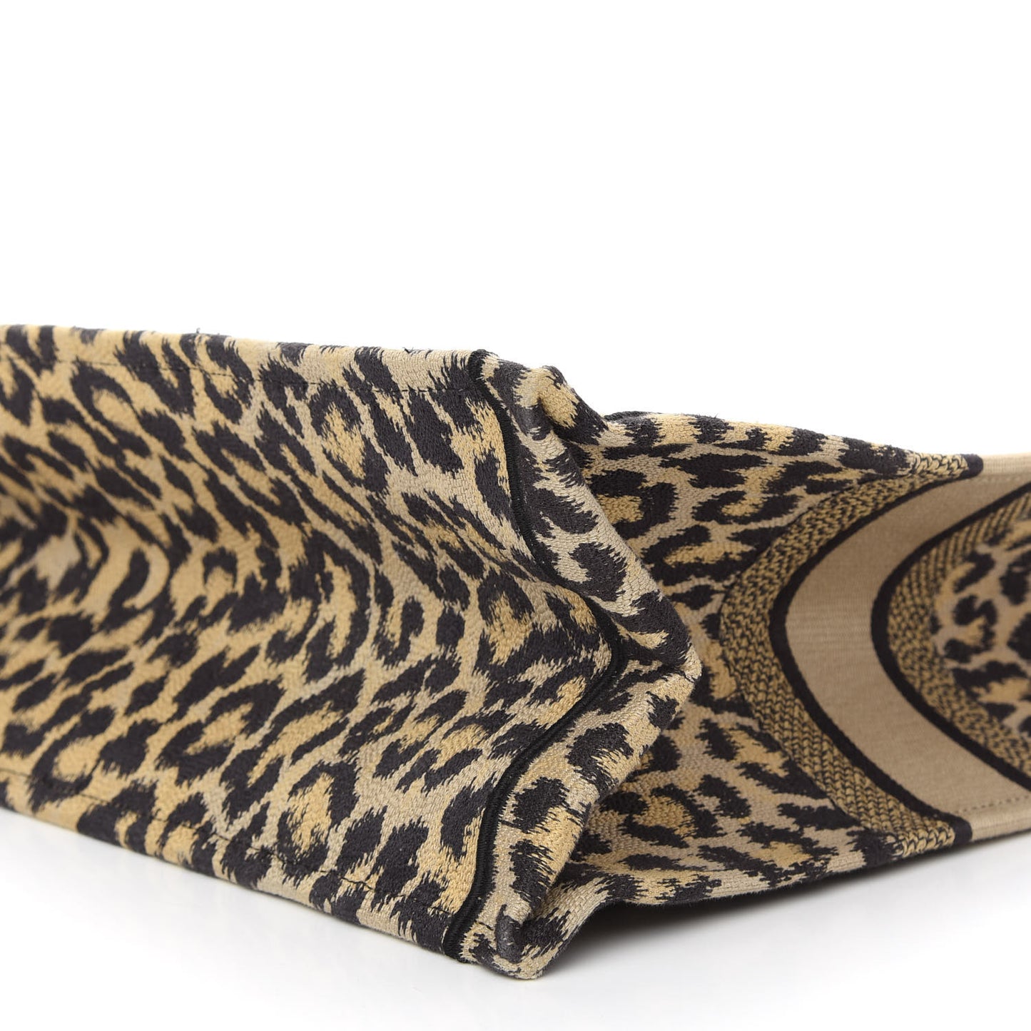 Canvas Mizza Embroidered Large Leopard Book Tote Beige