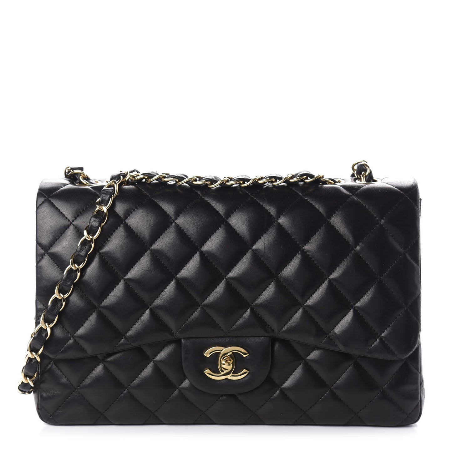 Lambskin Quilted Jumbo Single Flap Black