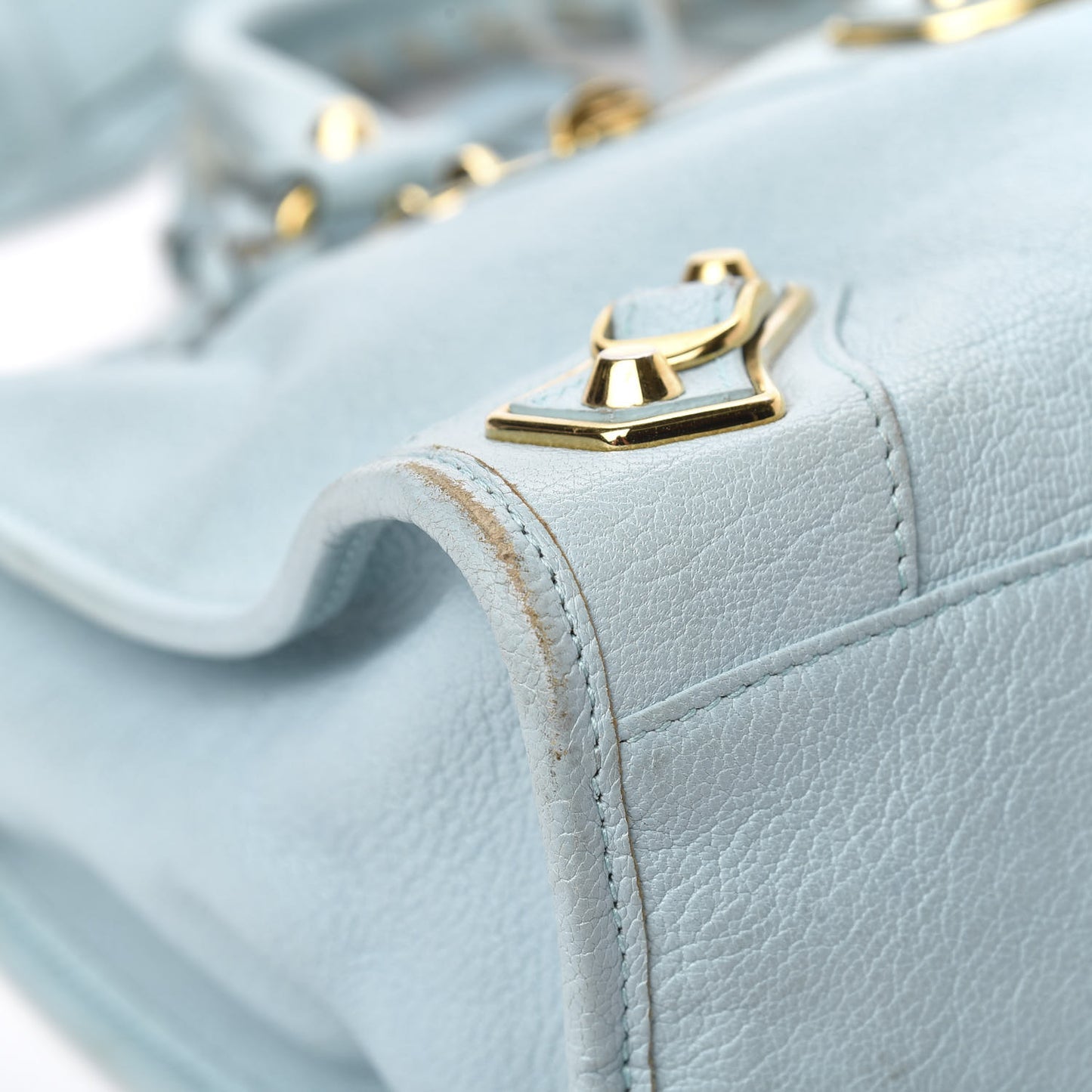 Chevre Gold Metallic Edge Hardware City Bleu Azur