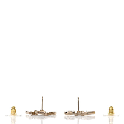 Chanel Crystal Pearl Signature Stud Earrings Gold 3 of 4
