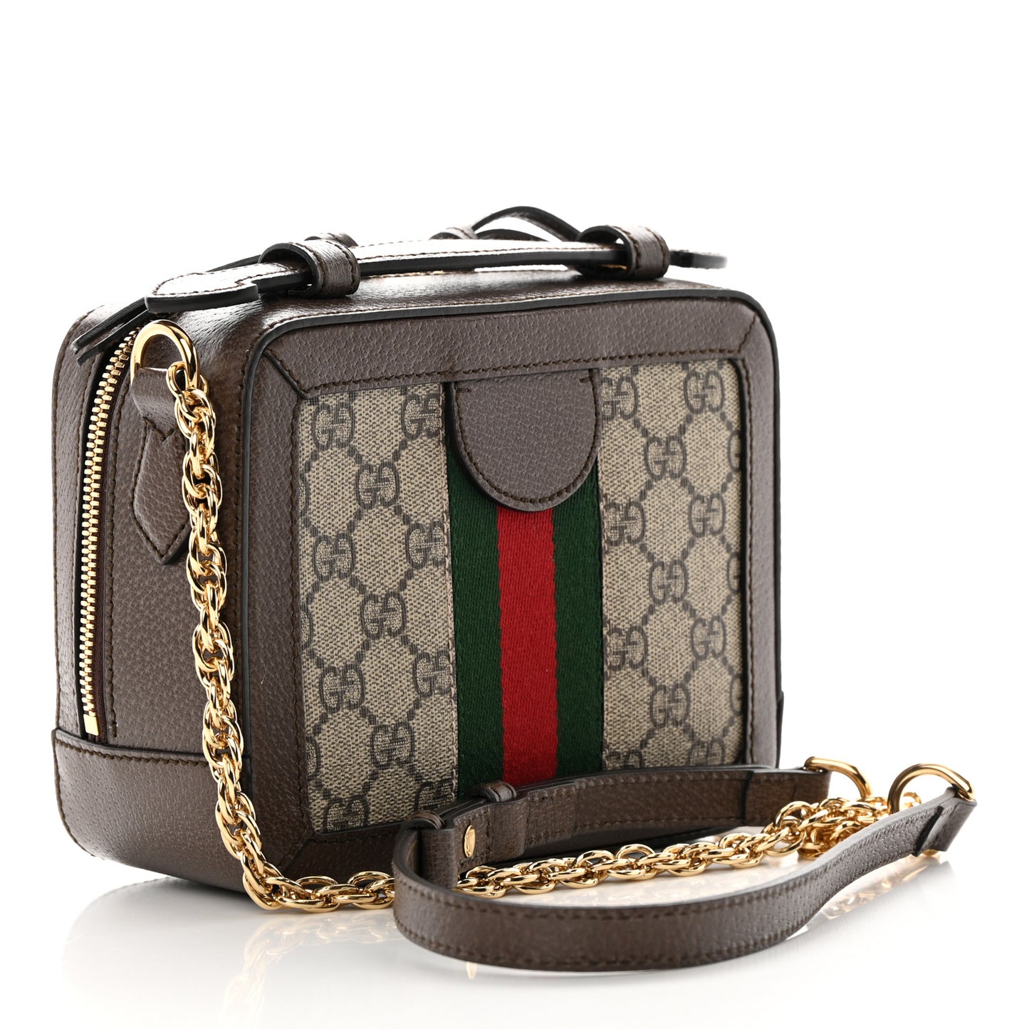 GG Supreme Monogram Mini Ophidia Top Handle Shoulder Bag Brown