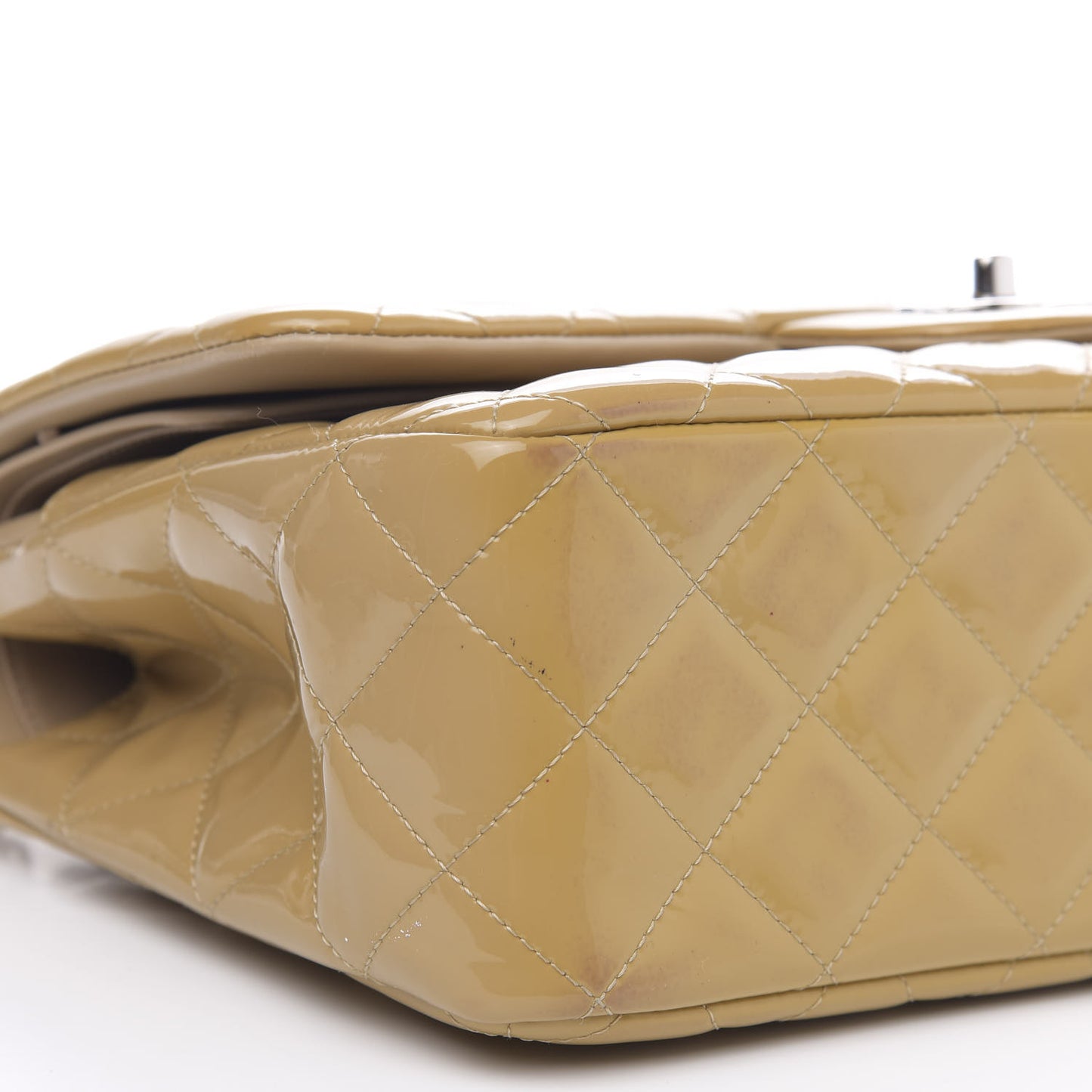 Patent Quilted Jumbo Double Flap Beige