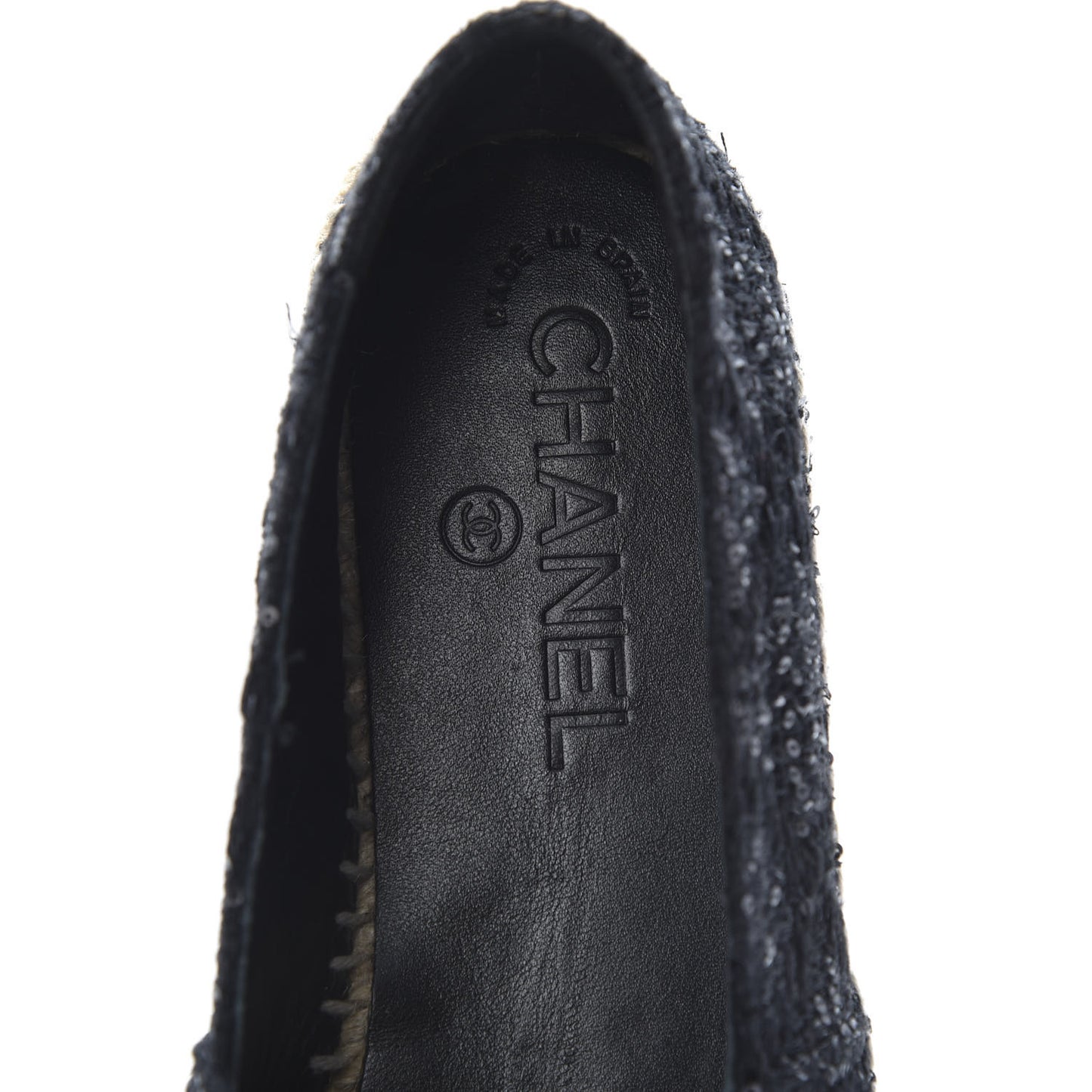Tweed Patent Goatskin Sequin CC Espadrilles 37 Black