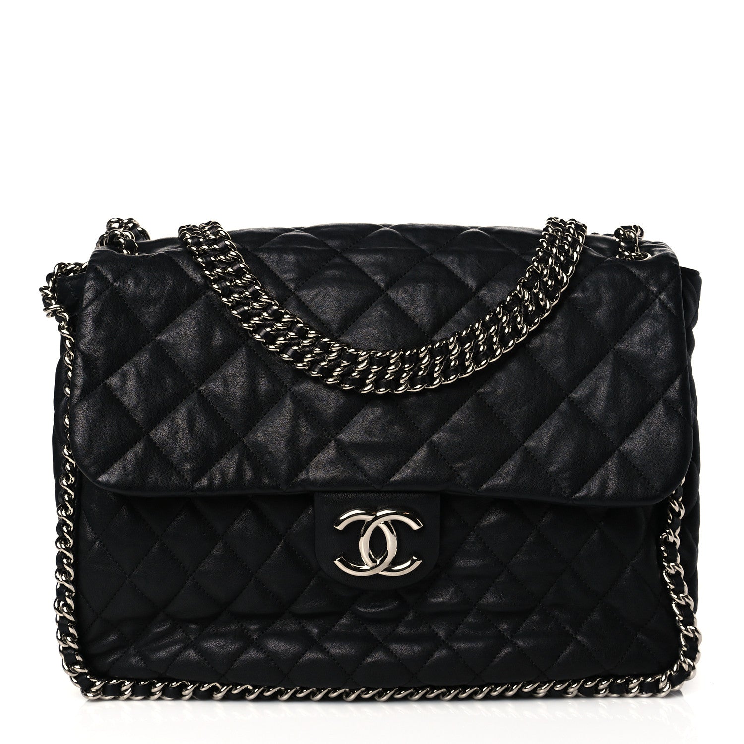 Chanel Washed Lambskin Quilted Maxi Chain Around Flap Black 1 of 10
