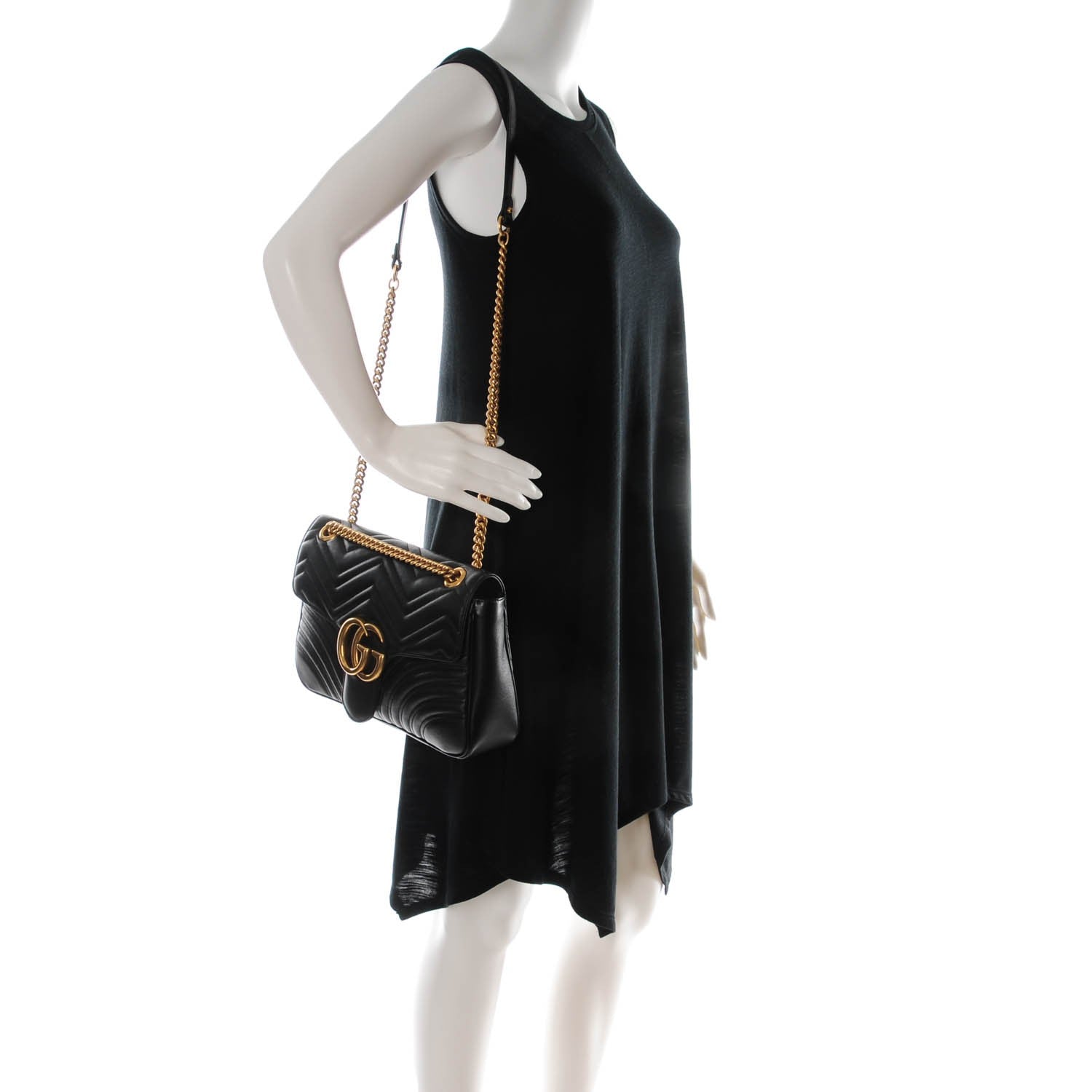 Gucci Calfskin Matelasse Medium GG Marmont Shoulder Bag Black 2 of 7