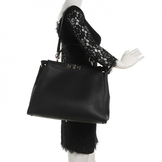 Fendi Cuoio Romano Selleria Bi-Color Large Peekaboo Iconic Satchel Black Mou 2 of 20