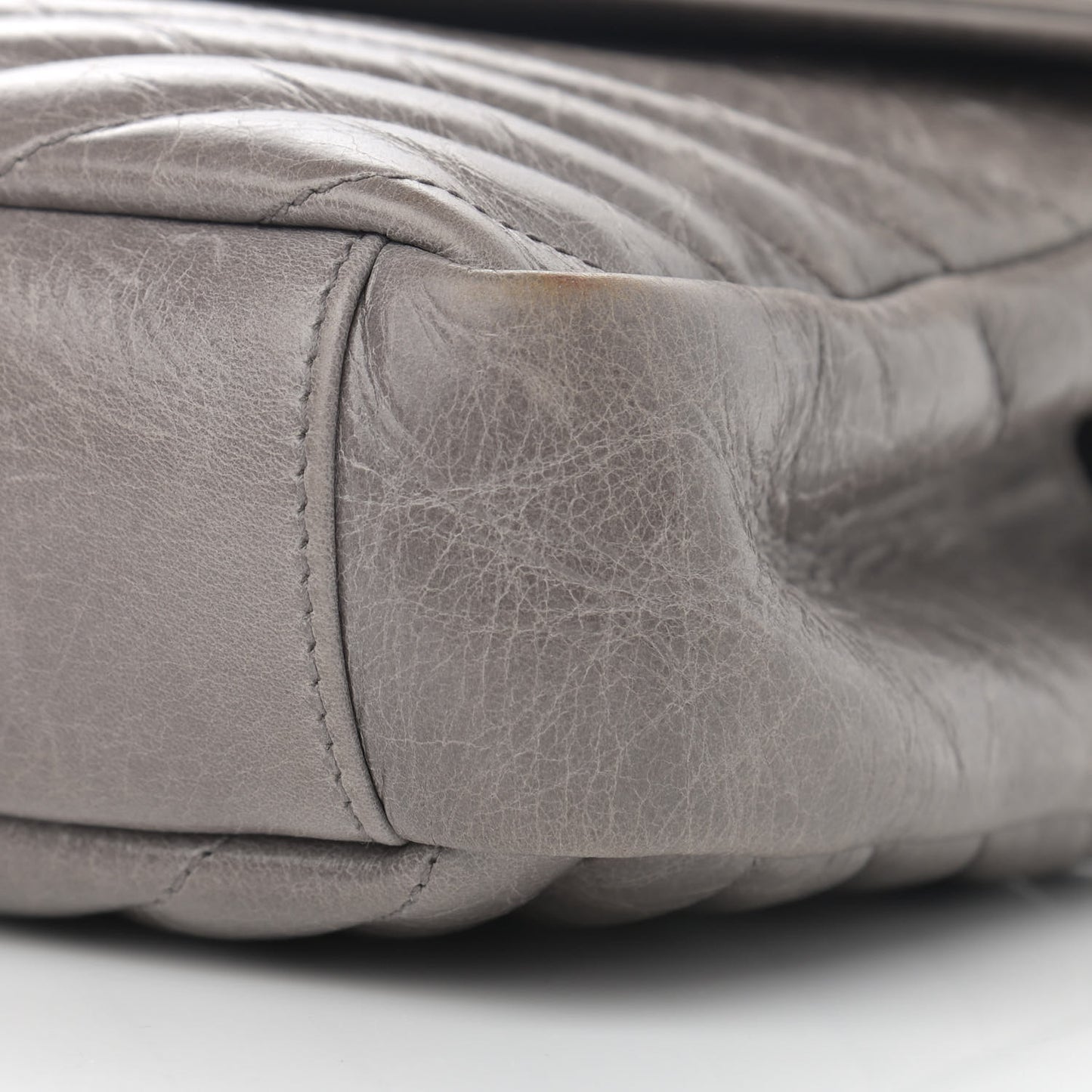 Waxed Calfskin Matelasse Chevron Medium Monogram College Bag Fog Gray