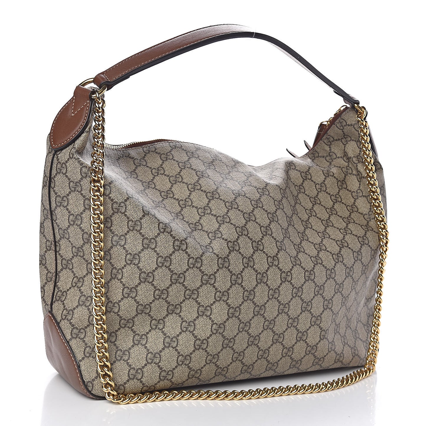 GG Supreme Monogram Large Linea A Hobo Light Brown